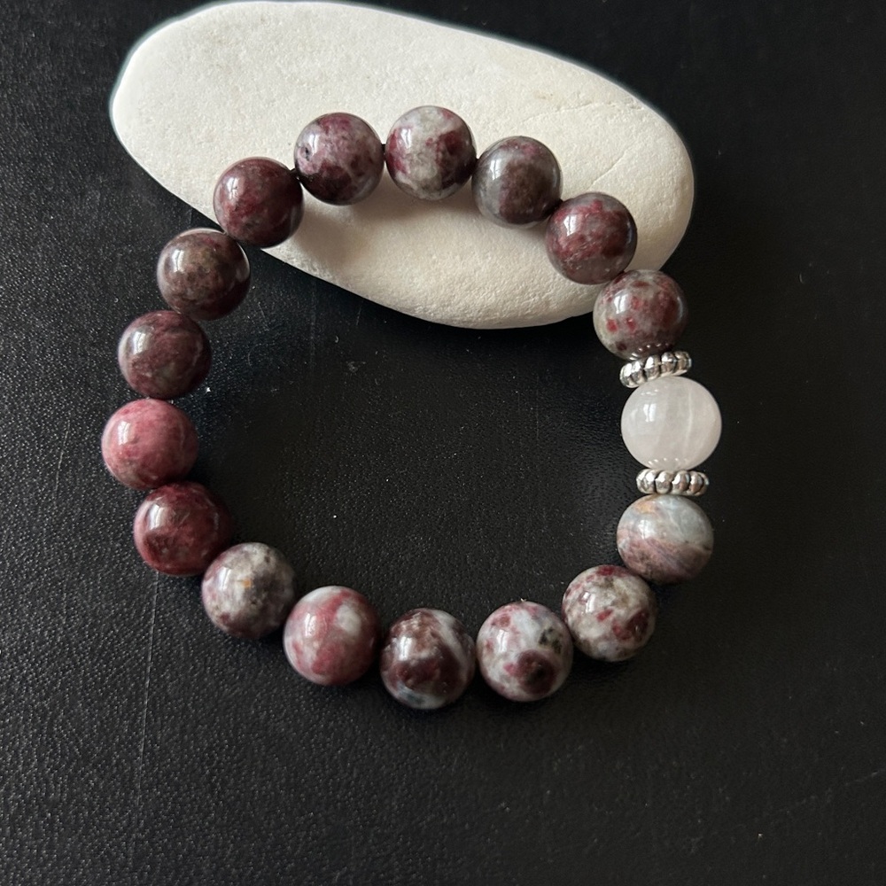 Blossom- natural plum blossom tourmaline pink crystal Beaded Bracelet 10mm